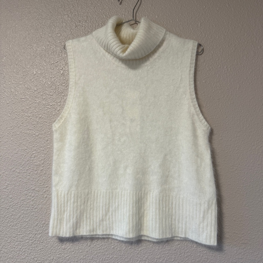 NWT Veronica Beard Mazzy Cashmere Sleeveless Turtleneck Sweater Ivory M/L/XL - Picture 4 of 9